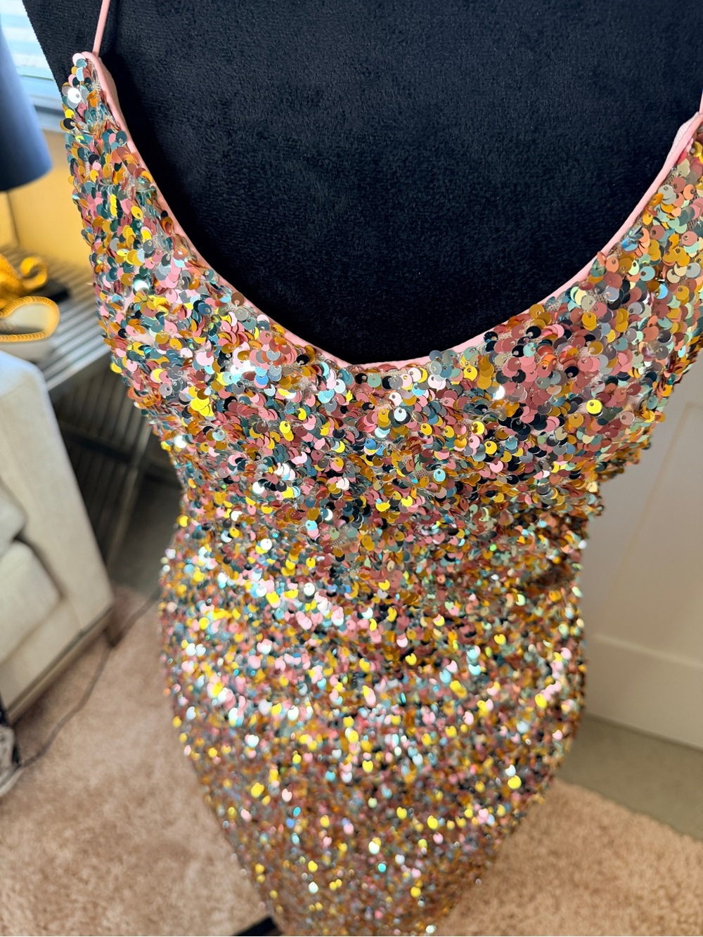 Black Halo Eve confetti sequin midi dress multicolor spaghetti strap size 6 NWT